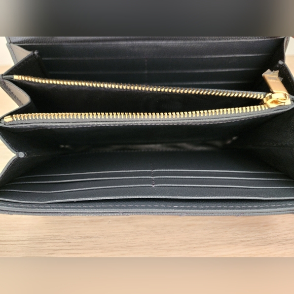 Saint Laurent Grain de Poudre Matelasse Flap Wallet Dark Gray Leather Gold YSL - Picture 8 of 12